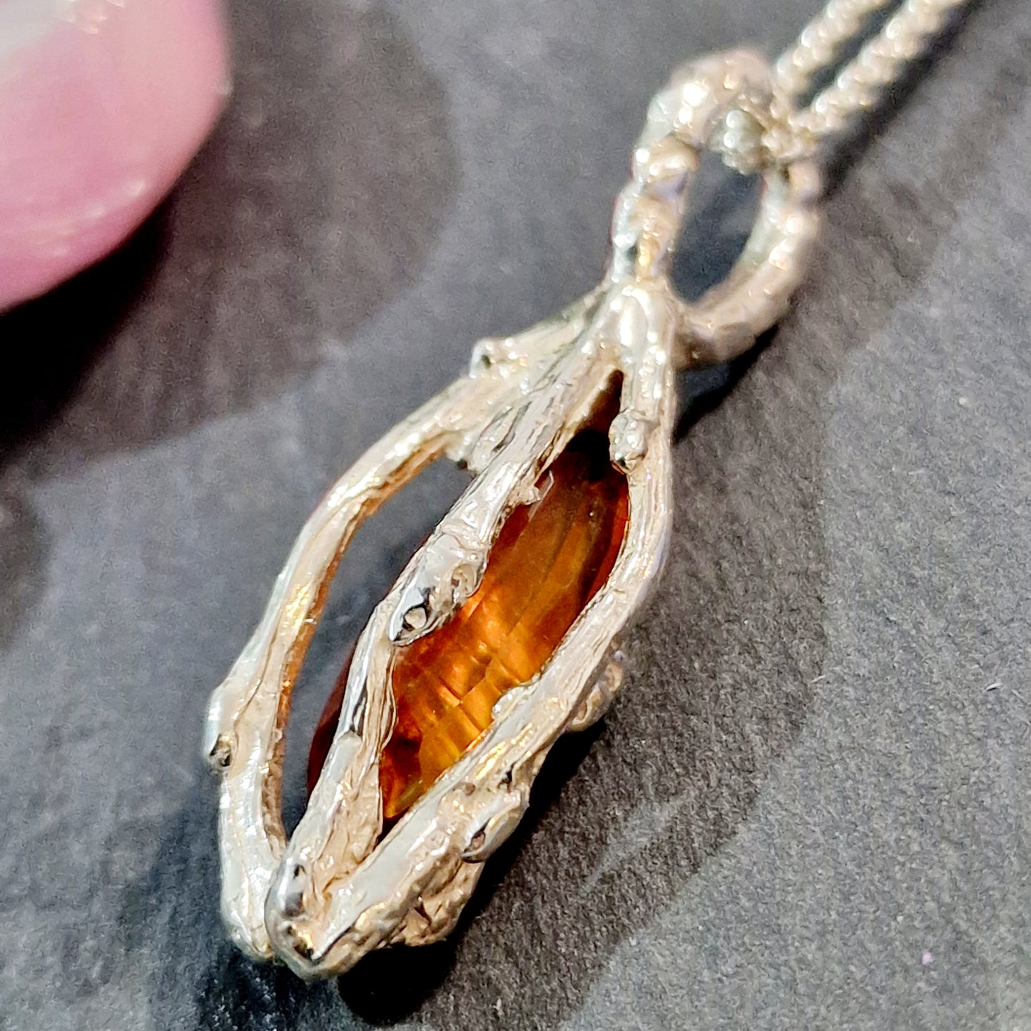 Citrin Anhänger in Naturfassung 925 Silber