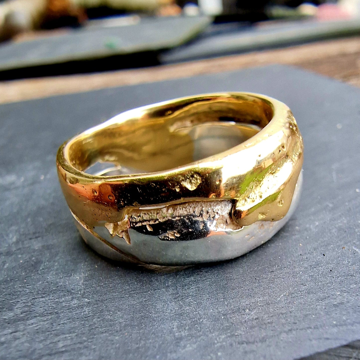 Bicolor Ring "Goldene See" Größe 58 Einzelstück