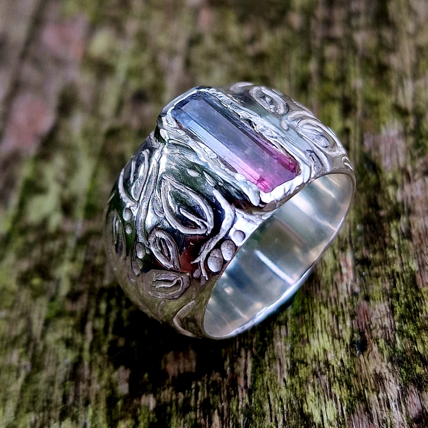 Wassermelonen Turmalin Ring Größe 60 Breite 14mm 925 Silber Einzelstück