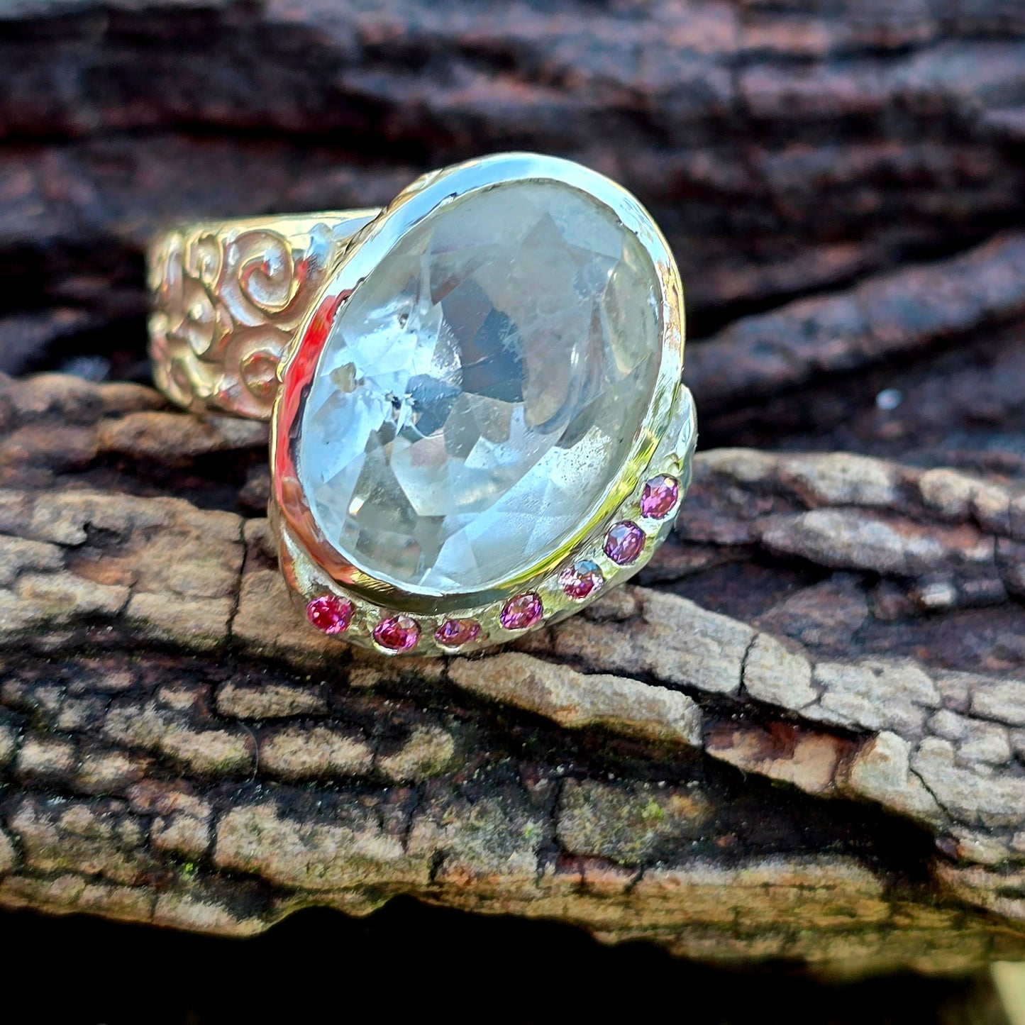 Bergkristall Unikat-Ring mit Moissaniten Größe 61 | Handgefertigt in Silber