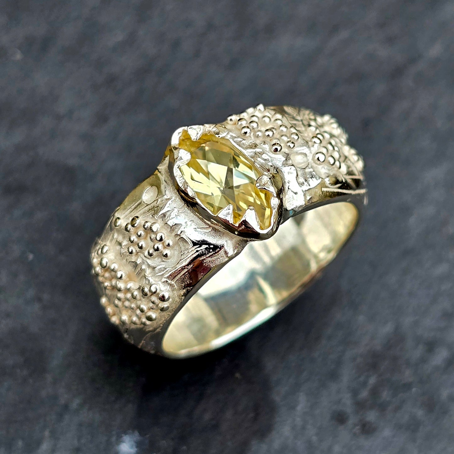 Silberring gelbem Beryll Größe 58.5 (18,5) Unikat Nummer 2