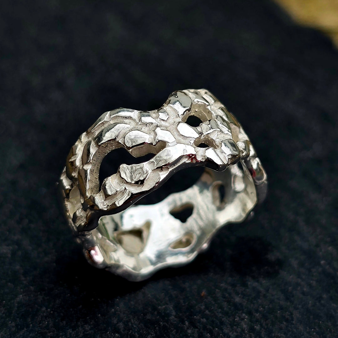 Strukturierter Silberring – 925 Sterling Silber, massiv &amp; handgefertigt