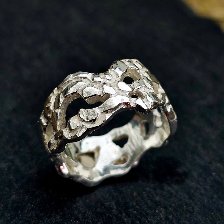 Strukturierter Silberring – 925 Sterling Silber, massiv &amp; handgefertigt