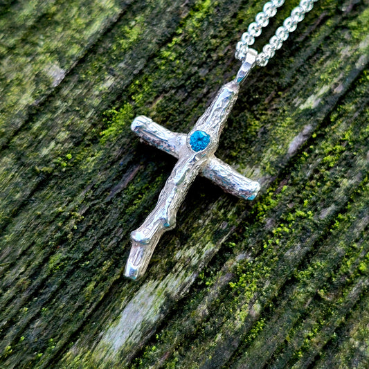 Naturstykke Kreuz Kette mit Topas in 925 Silber