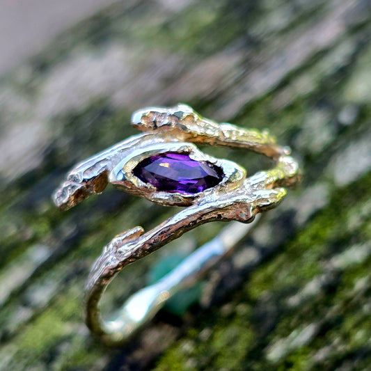 Naturstykke Ast Ring mit Amethyst Größe 60