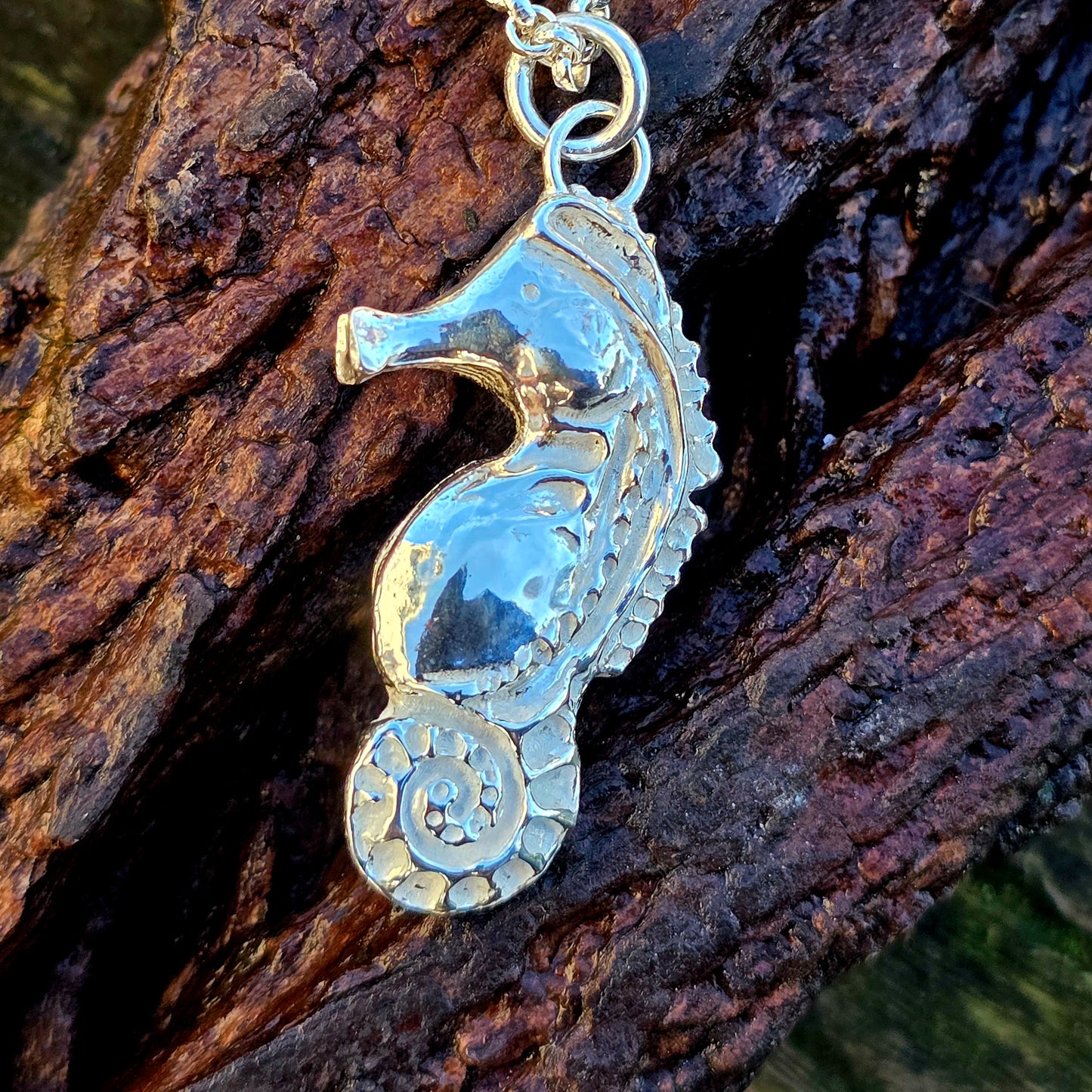 Seepferdchen Anhänger aus massivem Silber, Unikat, 4 cm, Handmade