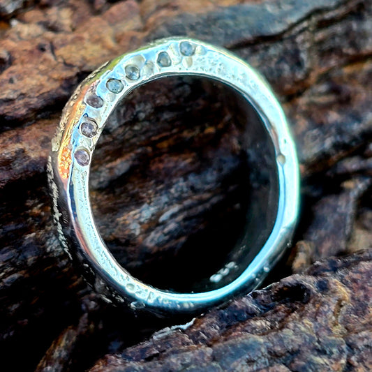 SandStein Silberring mit 7 Saphiren – Größe 53 | Handgefertigtes Unikat