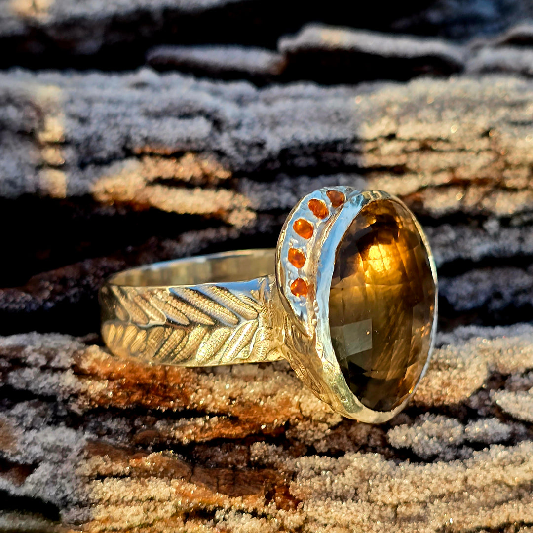 Statement-Silberring mit Rauchquarz (39 ct) &amp; Citrinen | Größe 69 – Unikat