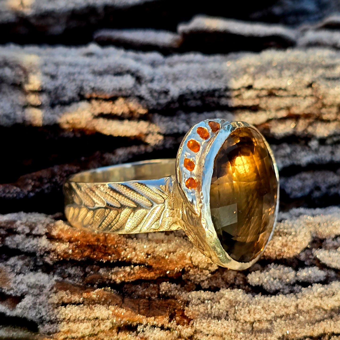 Statement-Silberring mit Rauchquarz (39 ct) & Citrinen | Größe 69 – Unikat