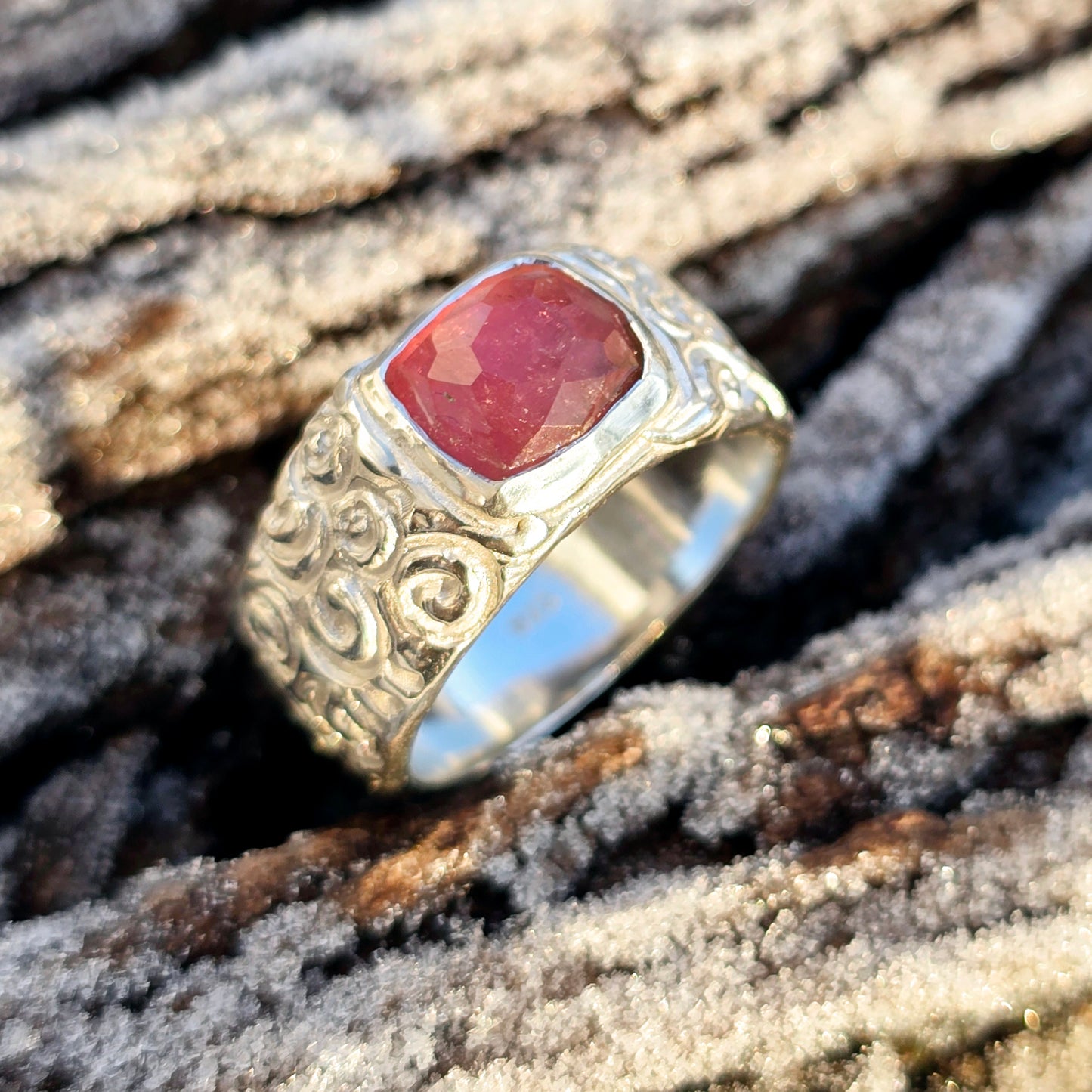 Turmalin-Rose Silberring · Rosenschliff · Größe 61 · Unikat