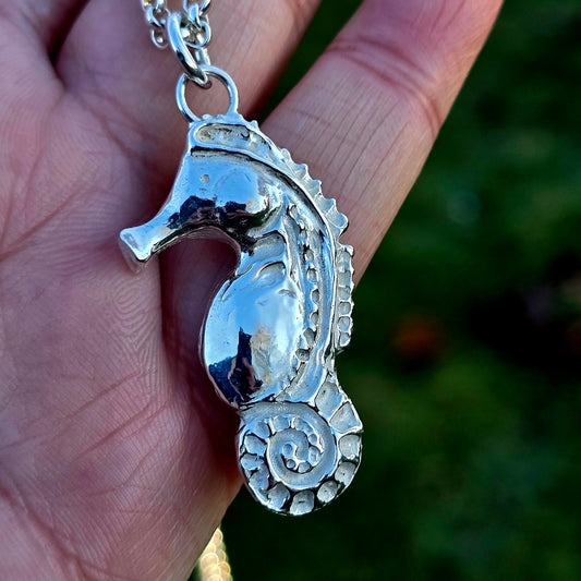 Seepferdchen Anhänger aus massivem Silber, Unikat, 4 cm, Handmade