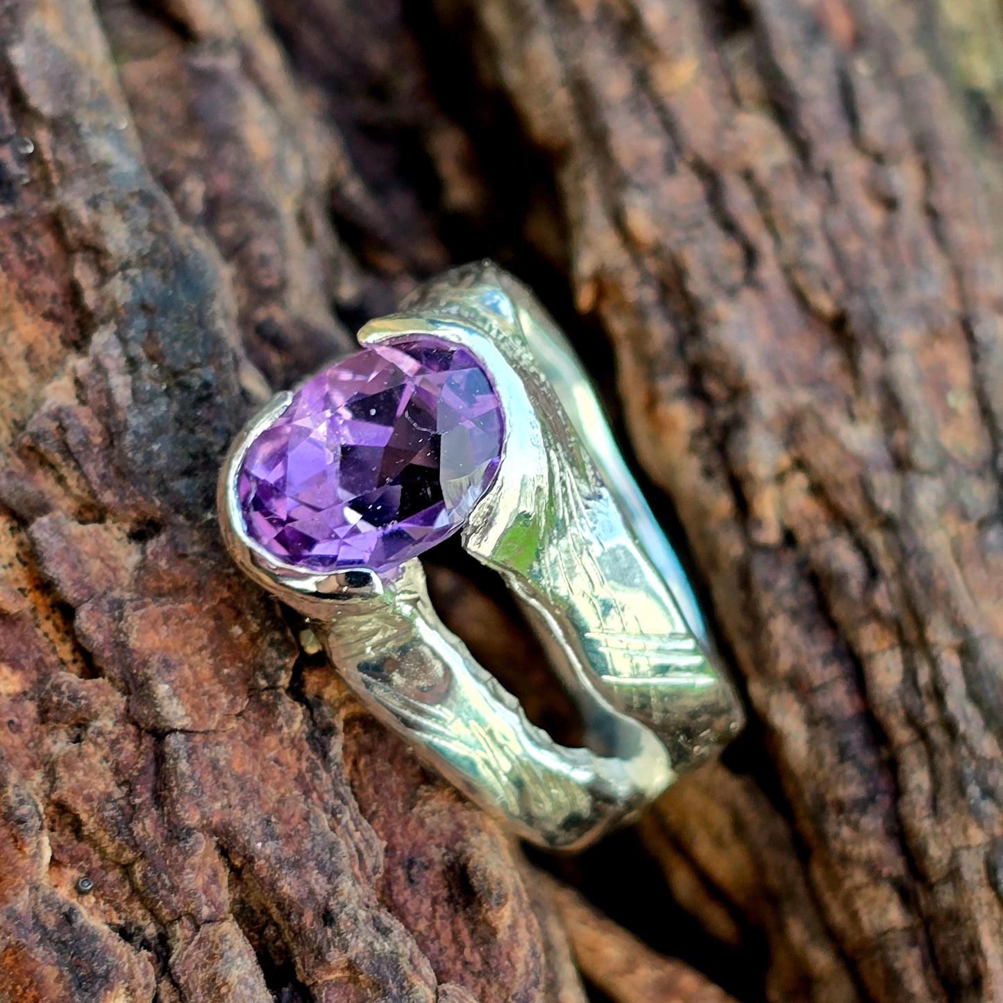 Handgefertigter Amethyst Ring aus 925er Silber |Größe 56 Unikat mit ovalem Stein