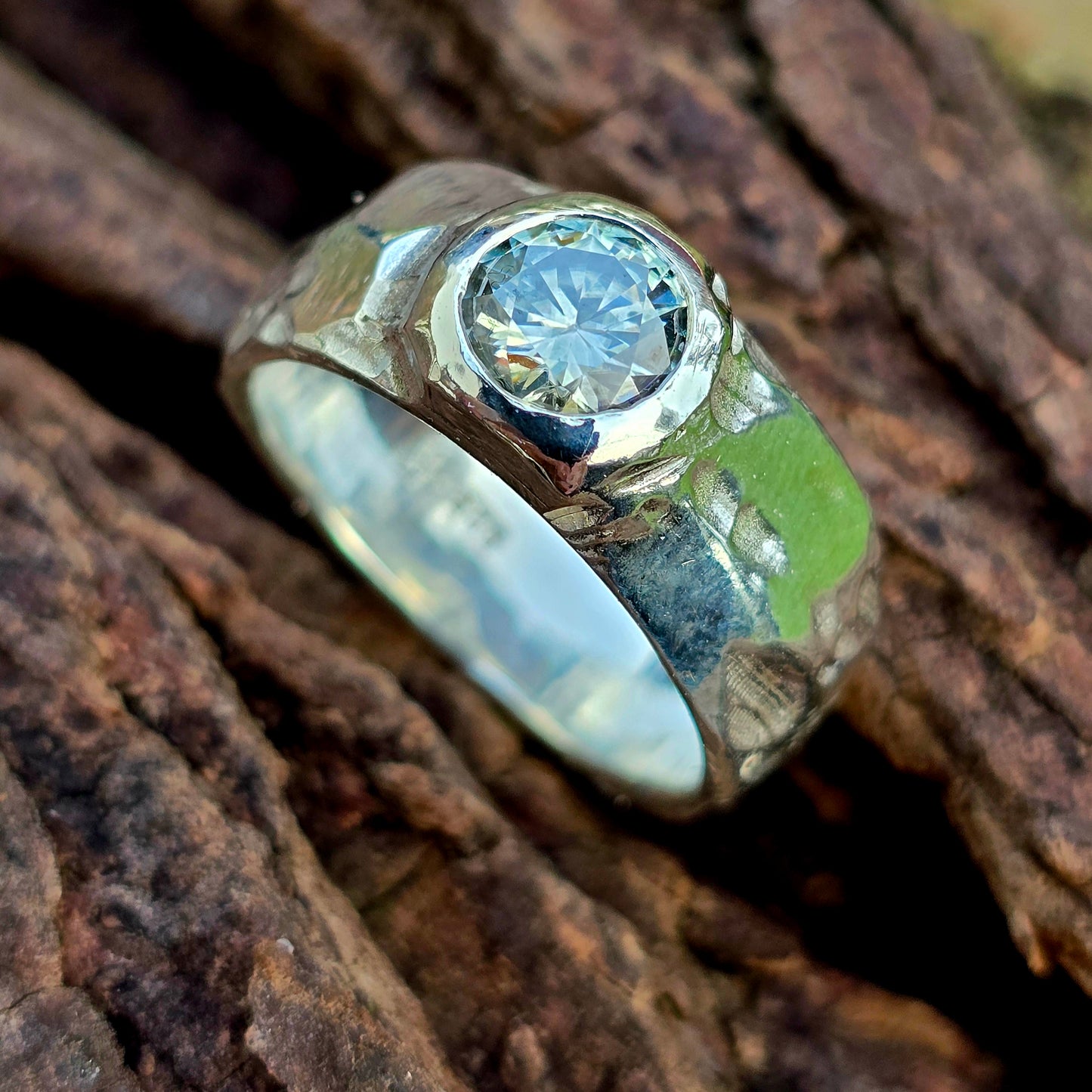 Moissanit Ring grau-grün aus Sterling Silber | Größe 59 | Handmade Unikat