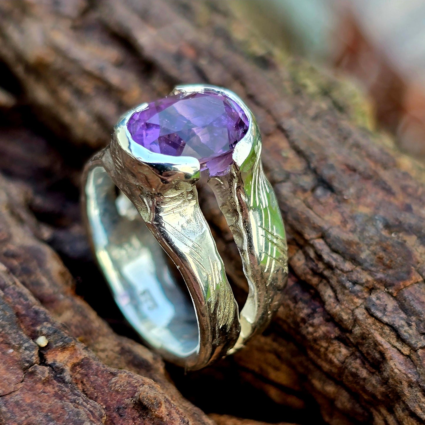 Handgefertigter Amethyst Ring aus 925er Silber |Größe 56 Unikat mit ovalem Stein