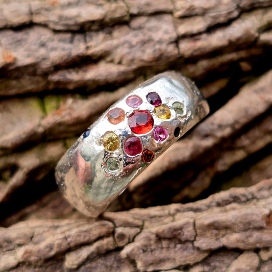 SandStein Ring mit bunten Saphiren Unikat, Größe 61