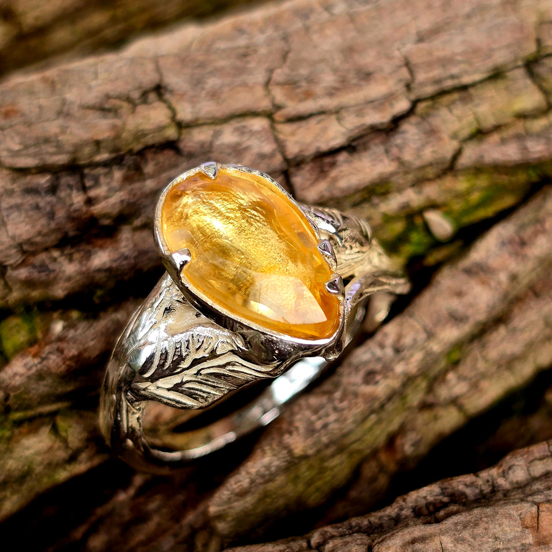 Citrin Ring floral | Unikat, Größe 56