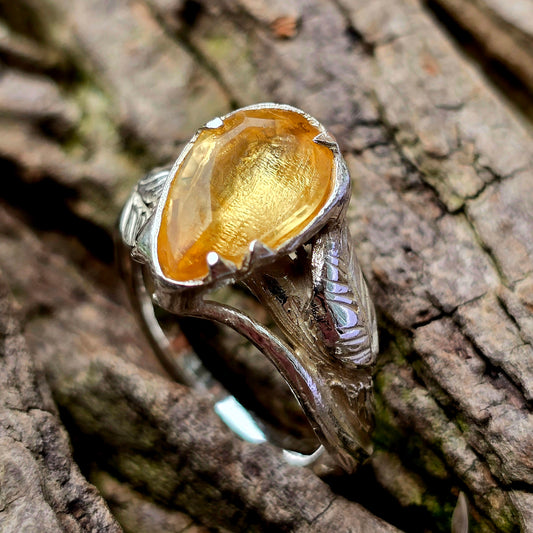 Citrin Ring floral | Unikat, Größe 56