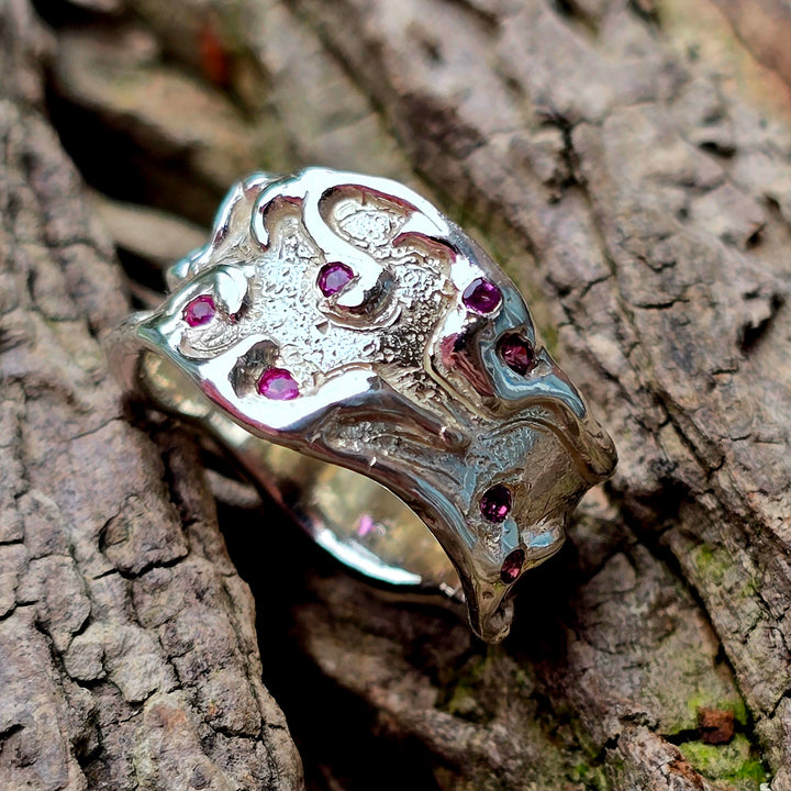 Pretty in Pink | Statement Ring mit 7 pinken Saphiren Größe 55