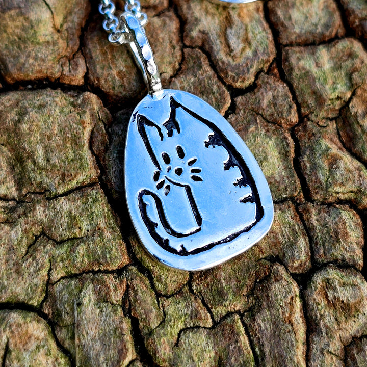 Katzenanhänger "Kritzelmomente" in 925 Silber Handgemacht