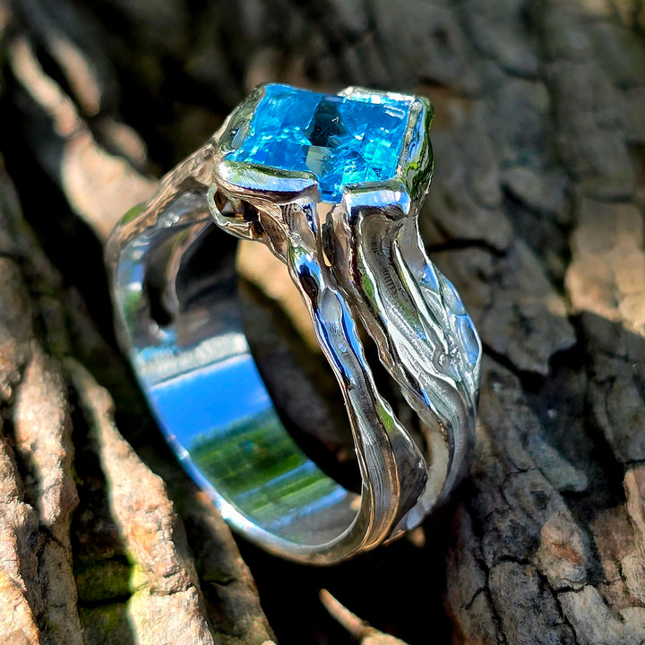 Märchenring aus Silber mit blauem Topas | Unikat Größe 56