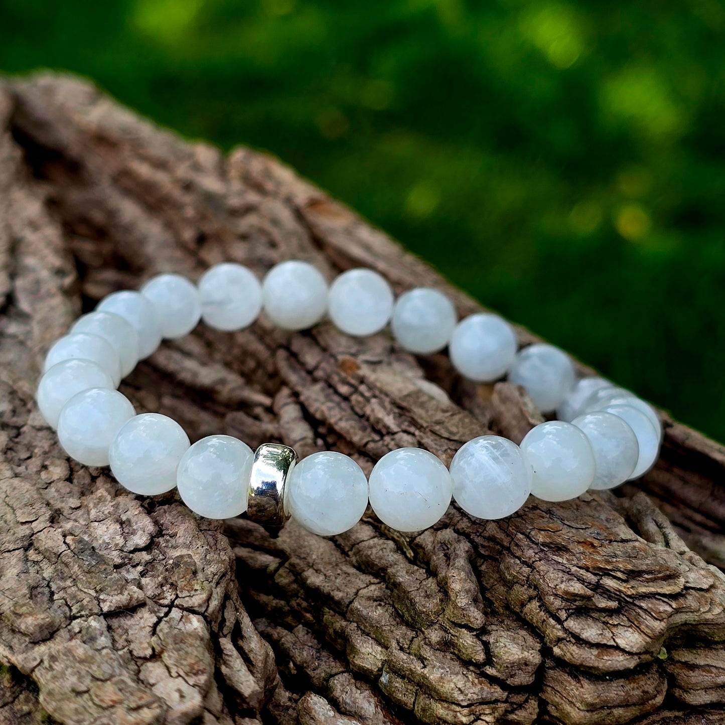 Regenbogenmondstein Armband mit einem Silber Element