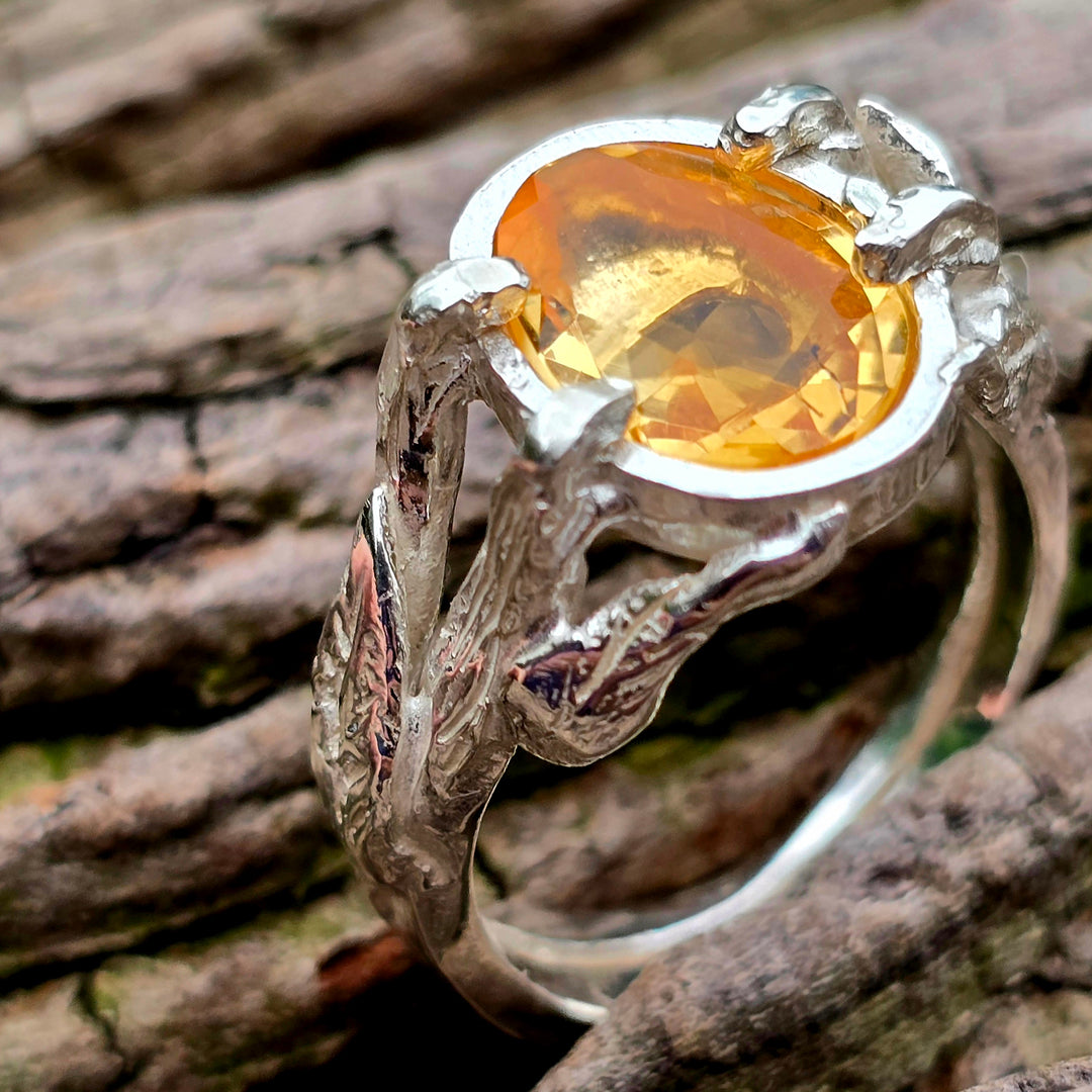 Citrin Ring aus Silber  Märchenhaftes Unikat in Größe 58