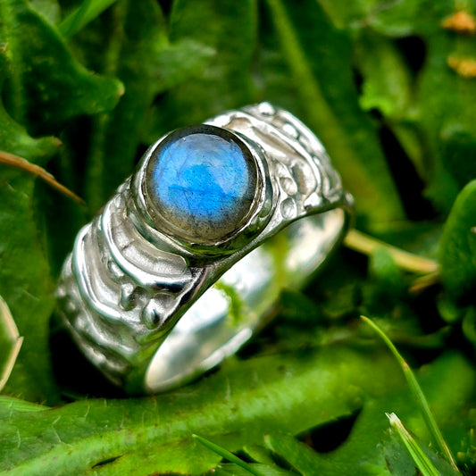Labradorit Ring aus 925 Silber | Größe 52 | 9 mm Breite | Massiv Silber