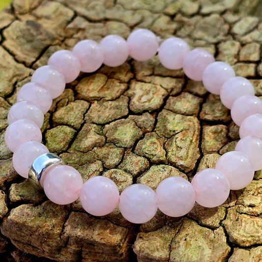 Rosenquarz-Armband mit einem Silber-Elementen