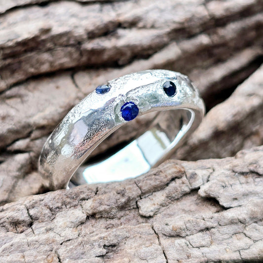 SandStein Ring mit blauen Saphiren  Unikat, Größe 59