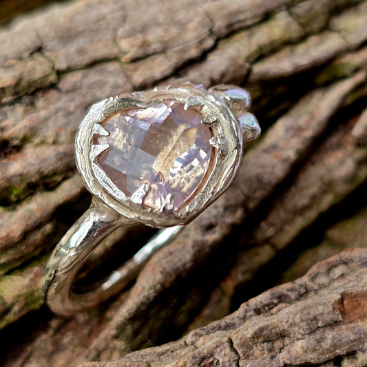 Rosenquarz Ring | Herzschliff, Unikat, Größe 57