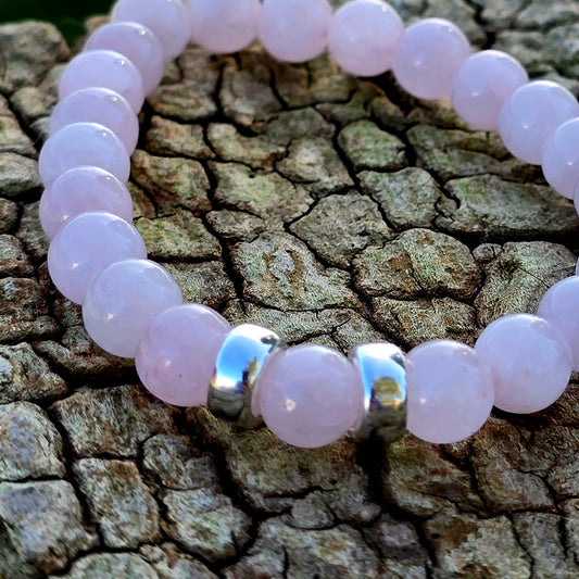 Rosenquarz-Armband mit zwei Silber-Elementen