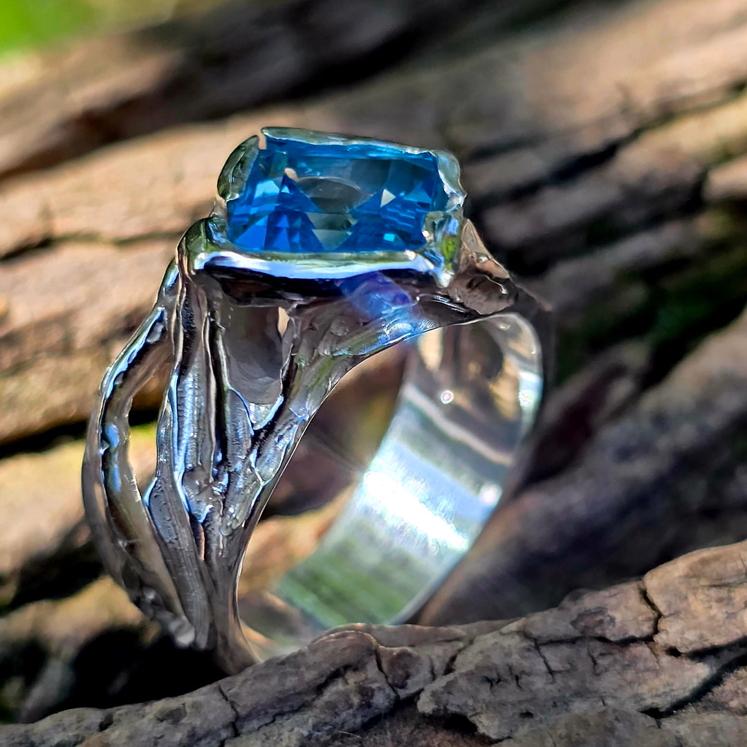 Märchenring aus Silber mit blauem Topas | Unikat Größe 56