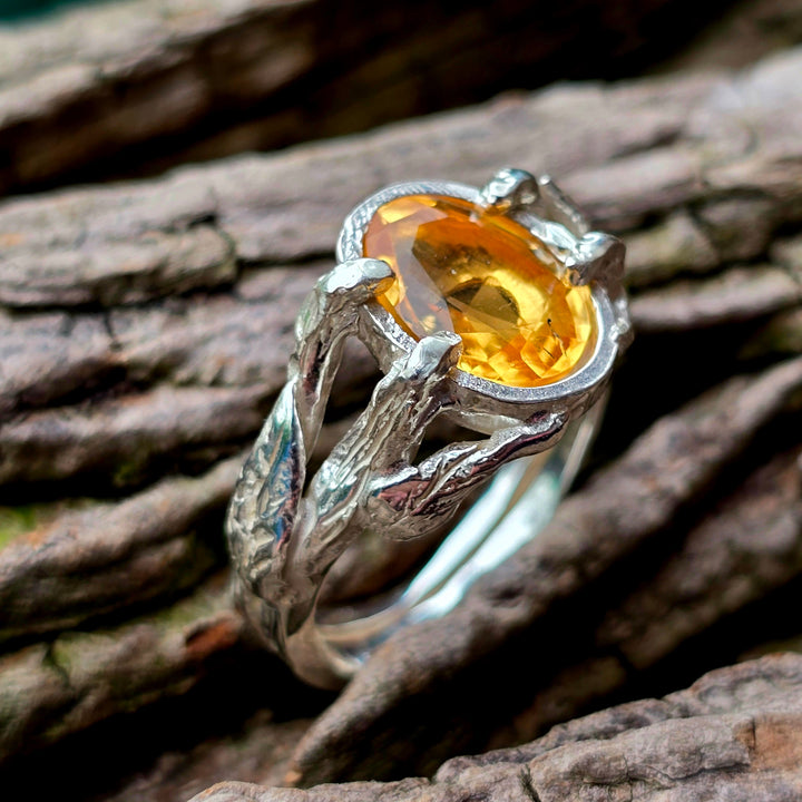 Citrin Ring aus Silber  Märchenhaftes Unikat in Größe 58