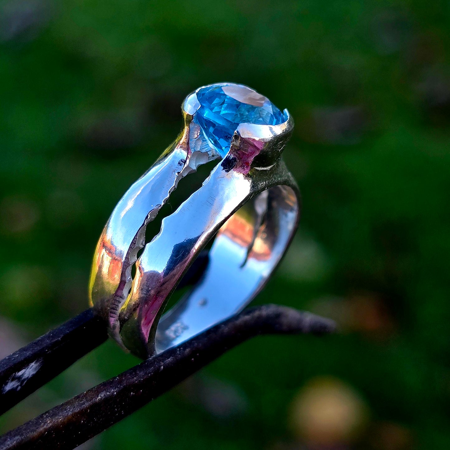 Blautopas Ring Silber | Handgefertigtes Unikat Größe 58 | Moderne Edelsteinringe