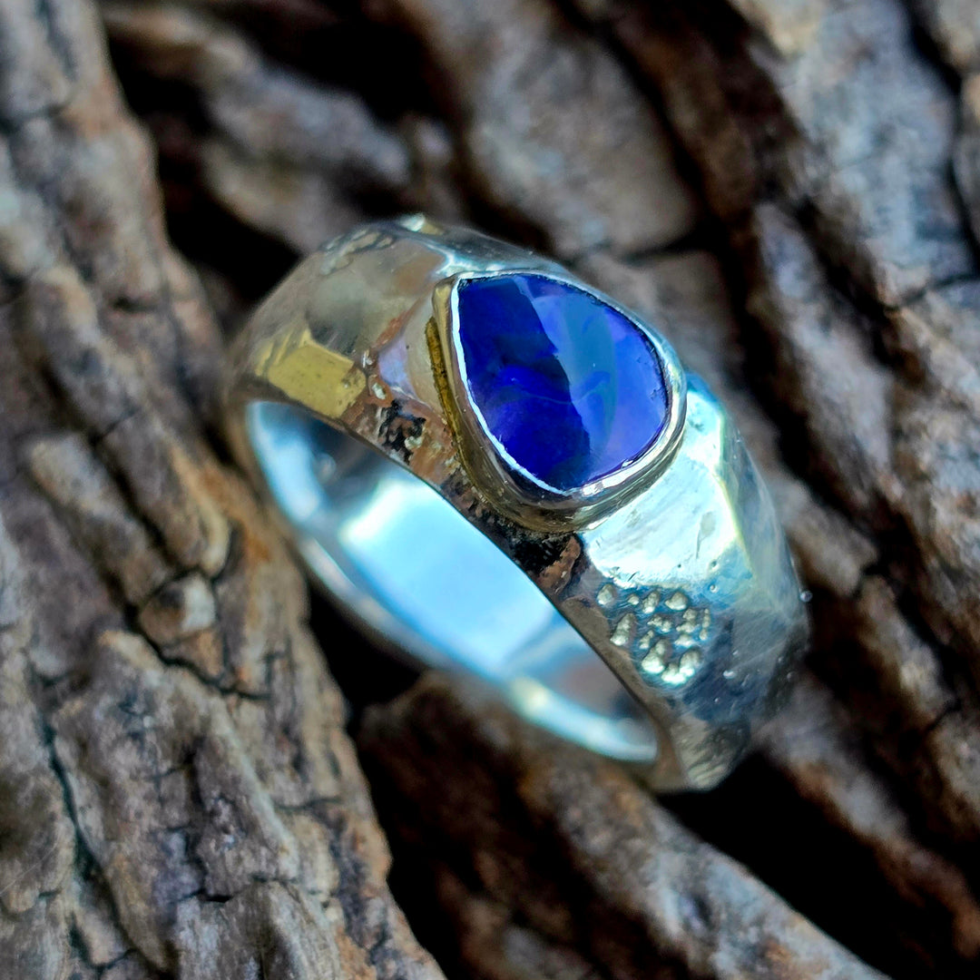 Opal Ring mit violettem australischem Kristallopal – Unikat – Größe 57